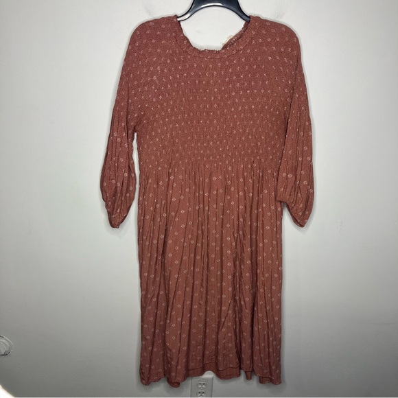 Roolee dusty rose smocked midi dress womens size XL dressy modest balloon sleeve - Picture 4 of 11